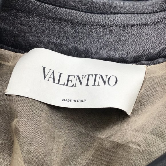 VALENTINO NAVY BLUE DOUBLE BREASTED LACE AND LEATHER JACKET - Picture 4 of 4